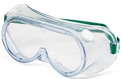 Clear polycarbonate mono lens. Efficient direct micro ventilation system. 14 mm elasticated & adjustable cotton knit headband. High quality polyvinyl chloride frame. Ergonomic design. Face contact area designed for comfort and seal. Compatible with respiratory equipment. Scratch resistant lens. 120° lateral vision. Suitable for Grinding, Woodwork and light Chemical Splashes.