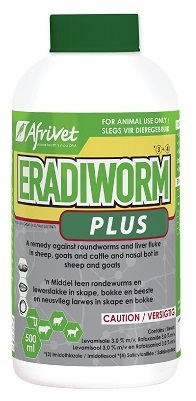 Roundworm and liver fluke remedy for sheep, goats and cattle and nasal bot in sheep and goats.