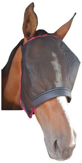 Sunglasses for your horse. Mesh prevents insects, sun damage and dust from irritating your horse's eyes. Dark non-patterned mesh is easier for your horse to see through and attracts less light. Padded equiprene material protects sensitive noses and doesn't pick up shavings/grass. Any colour binding.