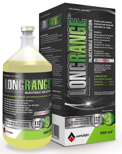 Long Range is indicated for the treatment and control of internal and external parasites in cattle.