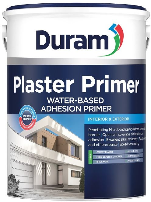 For new or previously painted cement, concrete, plaster, gypsum, rhinolite, fibre-cement, bricks and composition boarding. Also used to seal porous cement surfaces, or to bind soft and powdery plaster Water-based and non-toxic. Primes a multitude of substrates. Excellent alkali resistance. Resists peeling and efflorescence. Penetrates the substrate for optimum adhesion. Excellent obliteration. Quick drying time, hence quicker paint to plaster time. Low odour. Allows the surface to breathe and expel moisture. Easy application with brush, roller or spray. Low splatter. Lead and heavy metal free. Can be top coated with most Duram decorative topcoats. A high performance primer that penetrates new plaster, gypsum, concrete, cement and brick for optimum adhesion, and resists alkali, peeling and efflorescence.