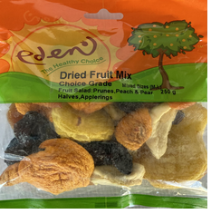 Peeled Peach halves, Apricot halves, Pear halves, Apple wedges and Prunes.
