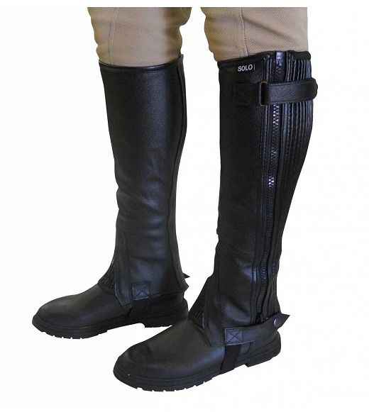 Quality leather half chaps - prevents the stirrup leathers from rubbing your calves. Strong leather half chaps that hug your calf and fit well. Leather offers more protection and has a reinforced calf section. Strong YKK zip. Wipe clean with saddle soap or leather conditioner.