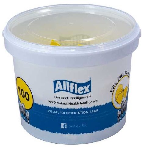Sheep Male/Sheep Female (100) Yellow. Apply with Universal Total Tagger & Flip Pin Applicator.