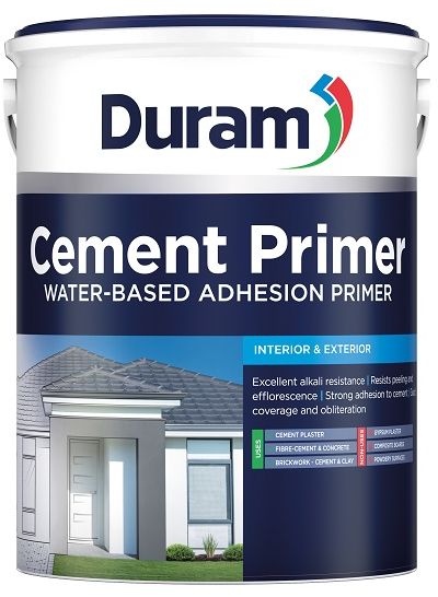 Water-based adhesion primer, excellent alkali resistance, resists peeling and efflorescence, strong adhesion to cement, good coverage and obliteration. For cement plaster, fibre cement, concrete and brickwork (not designed for use on gypsum plaster, composite boards and powdery surfaces, use Duram Plaster Primer for these surfaces. Colour White.