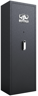 The secure Buffalo River Silver Series Safes meets and surpasses SABS standards. With their 6mm thick doors & 3mm thick walls and anti-jemmy door design constructed out of solid steel. The safes feature five locking bolts with eight locking lugs and high security key lock. The interior has lockable storage, cleaning rod holders, rubber gun rack and carpet finish. For easy installation, mounting holes comes standard with mounting bolts. The exterior features a rugged black powder coat finish with a silver logo and robust handle. You will be safe with each turn of the positive feedback locking system every time you open and close your safe.