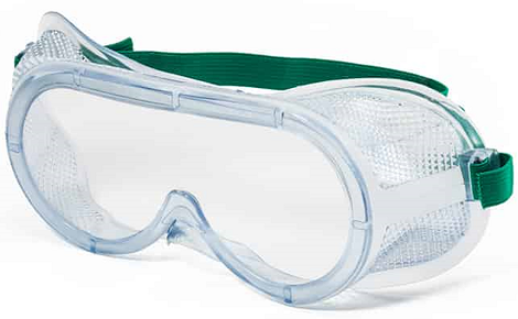 Clear polycarbonate mono lens. Efficient direct micro ventilation system. 14 mm elasticated & adjustable cotton knit headband. High quality polyvinyl chloride frame. Ergonomic design. Face contact area designed for comfort and seal. Compatible with respiratory equipment. Scratch resistant lens. 120° lateral vision. Suitable for Grinding, Woodwork and light Chemical Splashes.