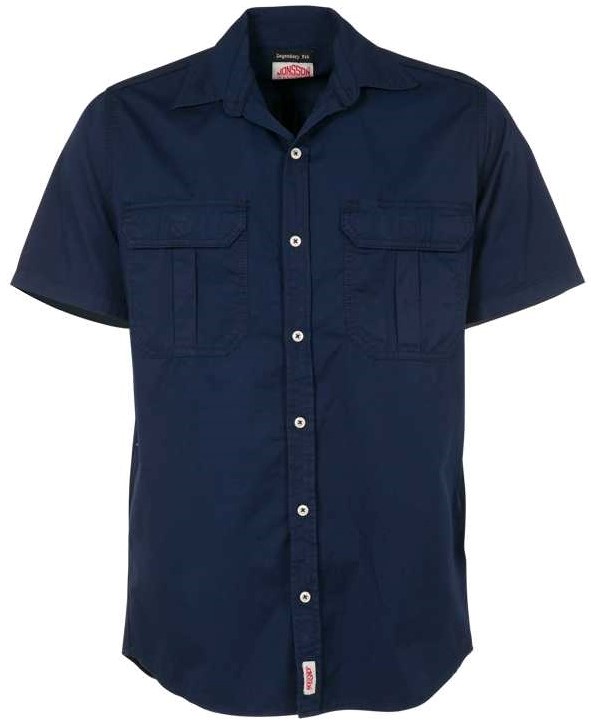 Clearance Sale! Limited stock available. Triple needle posting on all seams for extra strength, back pleat for ease of movement, extra length curved hem, two chest pockets with hook and loop closure, concealed inner chest pocket, pen division, enzyme wash for rugged, worn-in look, bar tacks on stress points for extra strength, Jonsson engraved buttons.