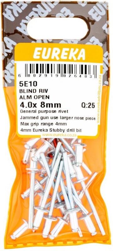 A rivet is a fastener, consisting of a body and a mandrel, used to attach thin pieces of material to thin pieces of metal. A rivet works by drilling a same-sized hole through both materials which coincide with the thickness of the rivet. The mandrel part of the rivet is then placed into the nose-piece of a rivet gun, where after the body part is placed through the holes in the workpiece. The handles of the rivet gun are then squeezed multiple times until the mandrel breaks off, leaving the body part securing the workpiece together.