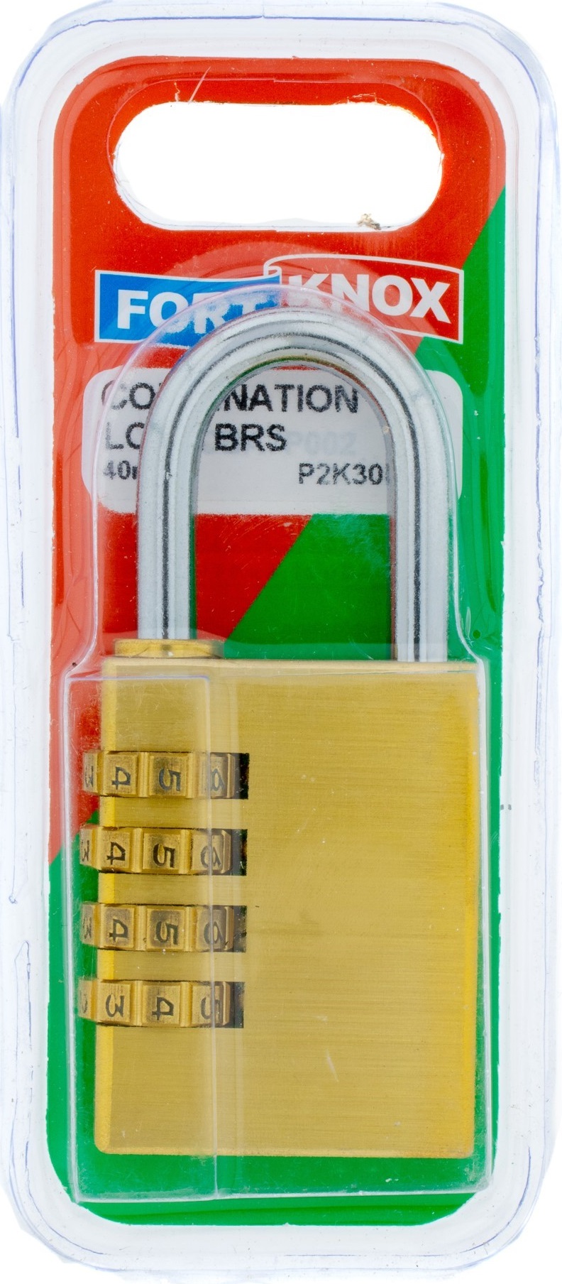 Padlock Fort Knox Brass Combination, works well on lockers or luggage, 40mm, light duty.