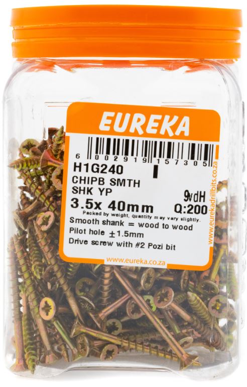 Perfect for doing general DIY work with chipboard and other softer types of woods. Require pilot holes, drilled 2mm smaller than the size of screw used. A Pozi screwdriver bit is required to drive the screws home.