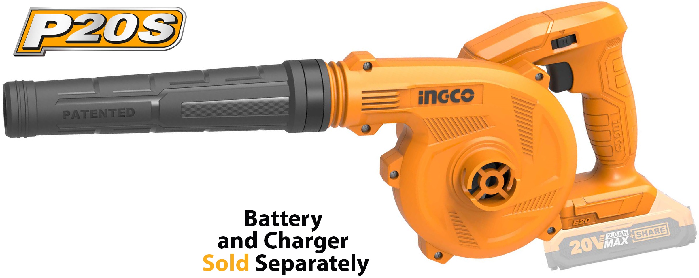 Voltage:20V.No-load speed:0-9000/0-18000rpm. Max air volume:2.7m³/min. Battery and charger sold separately. Packed by colour box.