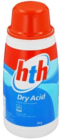 HTH - Dry Acid. PH. Total Alkalinity Adjusters Lowers ph. Granule dry acid. Works like liquid acid. 3kg Bottle.