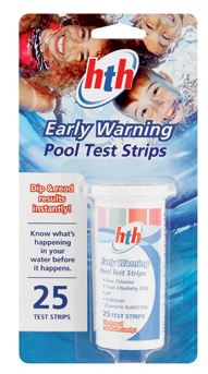 Early warning test strips. Testing. Free chlorine. Total alkalinity. PH. Stabiliser. Dip and match only takes 2 seconds.
