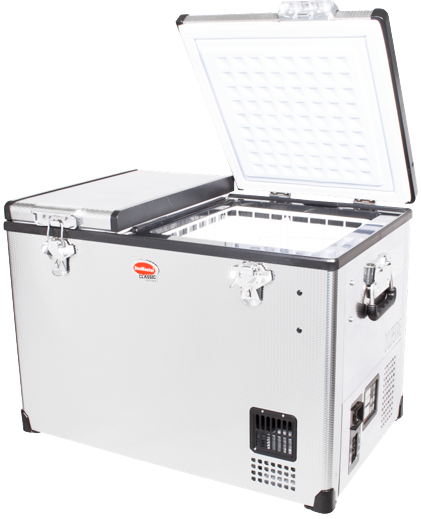This model is capable of storing up to 60lt of food and beverages. It includes a solar-powered remote controller and low voltage cut-out settings that automatically disconnect the cooler when your battery level is low. This fridge/freezer ensures that you wont have to cut another vacation short to rest°Ck, recharge, or refuel. Dual Compartment.