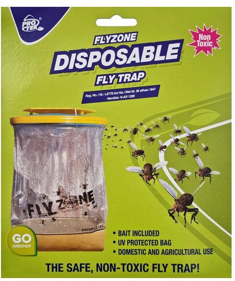 Disposable fly trap. Controls flies. Non-toxic organic protein bait. UV protected bags to ensure longer lifespan.