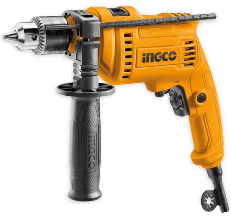 Voltage 220-240V 50/60hz,input power 680w,no-load speed 0-3000rpm, maximum drilling capacity 13mm. Variable speed, forward and reverse switch, hammer function and packed by colour box.