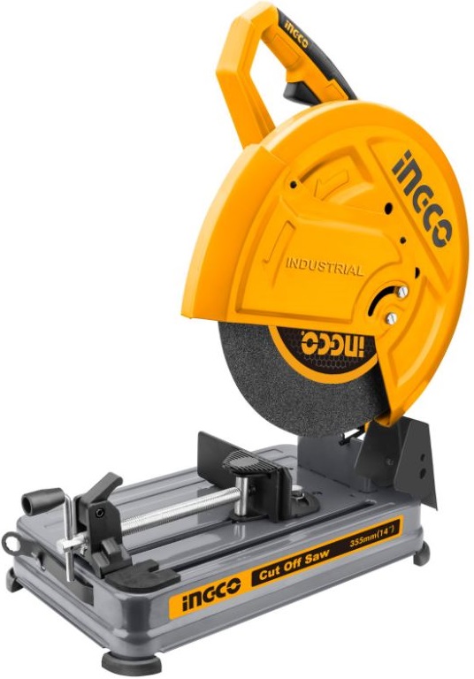 The product features a voltage of 220V-240v, input power of 2400w, no load speed 3900rpm, comes with a 1 piece 355mm cutting disc, and is packed by colour box.