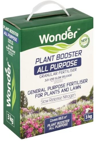 PLEASE NOTE: Clearance Stock - Limited Stock Available, first come first serve. A complete granular fertiliser for feeding lawns, vegetables and evergreen garden plants. Wonder Plant Booster All Purpose is a high nitrogen fertiliser for healthy green growth.