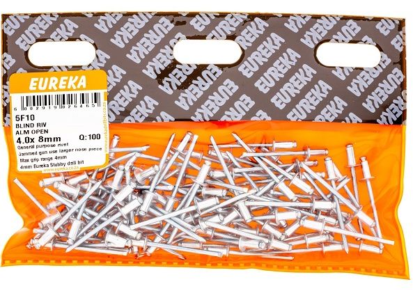 A rivet is a fastener, consisting of a body and a mandrel, used to attach thin pieces of material to thin pieces of metal. A rivet works by drilling a same-sized hole through both materials which coincide with the thickness of the rivet.The mandrel part of the rivet is then placed into the nose-piece of a rivet gun, where after the body part is placed through the holes in the workpiece.The handles of the rivet gun are then squeezed multiple times until the mandrel breaks off, leaving the body part securing the workpiece together.