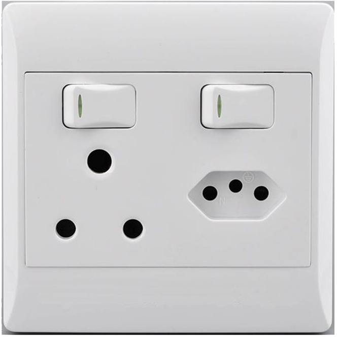 16A Switch socket cover, 4 x 4 double, White, 1X16 Amp+1X3 Pin Euro Socket.