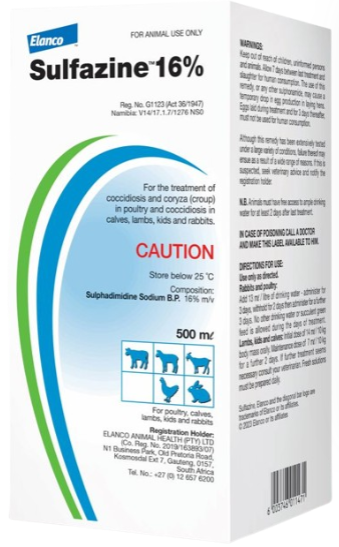 For the treatment of coccidiosis and coryza (croup) in poultry and coccidiosis in calves, lambs, kids and rabbits.