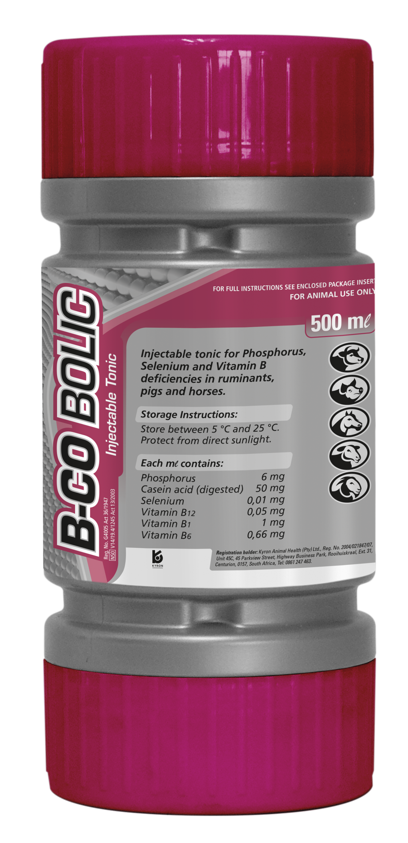 Injectable tonic for Phosphorous, Selenium and Vitamin B deficiencies in ruminants, pigs and horses.