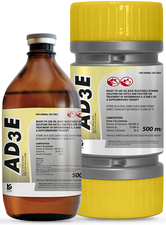 Vitamin and mineral complex for cattle to prevent vitamin A, copper, zinc, cobalt and selenium deficiencies.