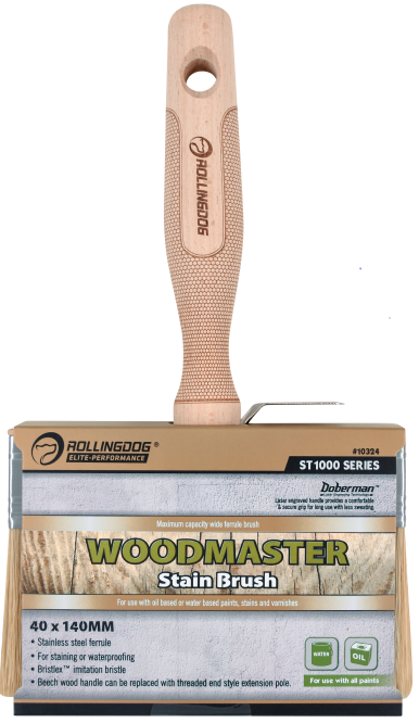 Woodmaster Stain Brush Bristle imitation bristle. Stainless Steel Ferrule. Beech wood handle can be replaced with threaded end style extension pole. For Staining Or Waterproofing.