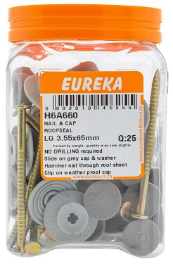 Roof Drive Eureka Screw & Cap 3.55mmx65mm QTY25