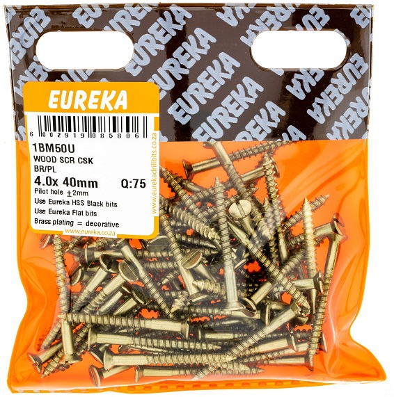 Screw Eureka Wood Countersunk Brass Plated 1BM50U 4.0mmx40mm QTY75