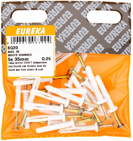 Wall Plug & Nail Eureka White Rimmed 6Q20 5x35mm QTY25