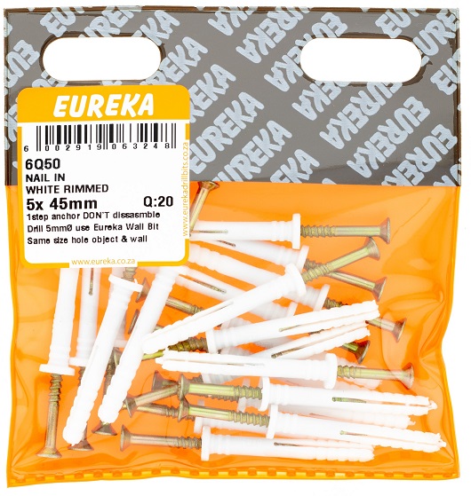 Wall Plug & Nail Eureka White Rimmed 6Q50 5x45mm QTY20