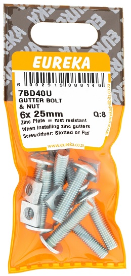 Gutter Bolt & Nut Eureka 7BD40U 6mmx25mm QTY8