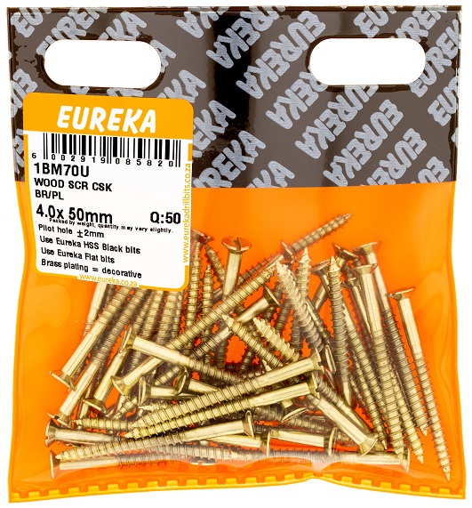 Screw Eureka Wood Countersunk Brass Plated 1BM70U 4.0mmx50mm QTY50