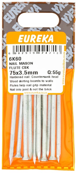 Nail Eureka Masonary Smooth Countersunk Flat Head 6K60 75mm QTY50