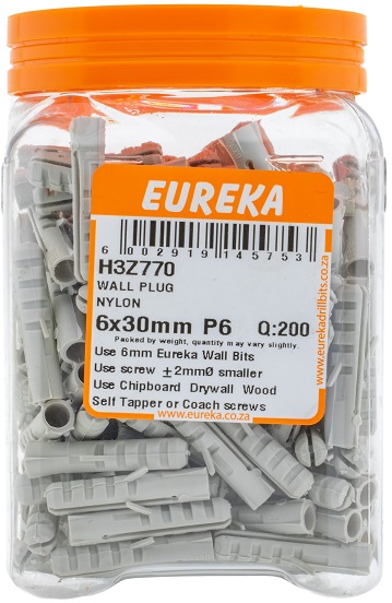 Wall Plug Eureka Nylon 6mmx30mm QTY200