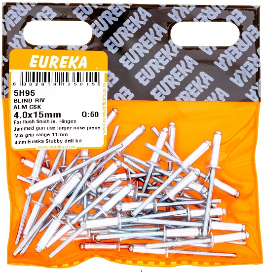 Pop Rivets Eureka Aliminium Countersunk 4.0mmx15mm QTY60