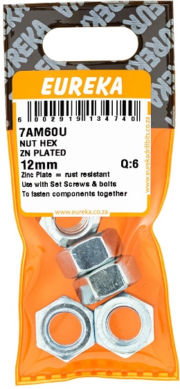 Nut Eureka Hex Zinc Plated 12mm QTY6