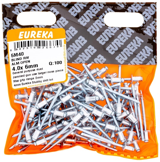 Pop Rivets Eureka Aluminium Open 5E40 4.0mmx15mm QTY100
