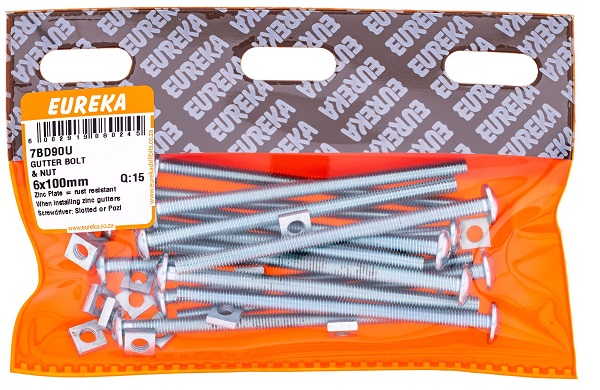 Gutter Bolt & Nut Eureka 7BD90U 6mmx100mm QTY15
