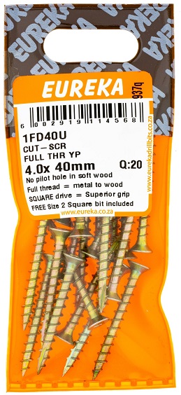 Cut Screw Eureka Full Thread 1FD40U 4mmx40mm