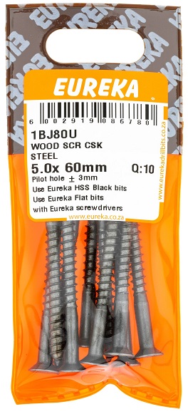 Screw Eureka Wood Countersunk Steel 1BJ80U 5.0mmx60mm QTY10