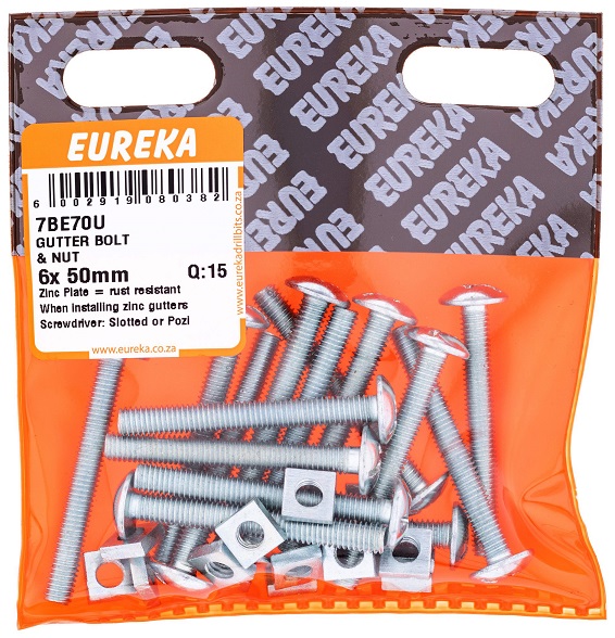 Gutter Bolt & Nut Eureka 7BE70U 6mmx50mm QTY15