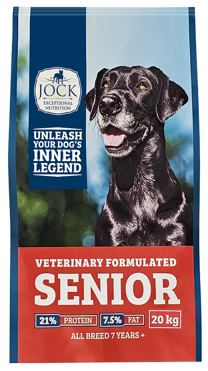 OCK SENIOR is scientifically formulated to meet the nutritional requirements of aging dogs as their metabolism slows down. When dogs reach their golden years, they need more protein to keep their muscles strong and fewer carbs to prevent obesity. With higher fibre content for optimal digestion and less sodium and phosphorous for healthy organs, JOCK SENIOR aims to keep older dogs happy, active, and comfortable. Manufactured on the principle that good care begins with great nutrition, JOCK SENIOR gives dogs everything they need to continue enjoying a quality life. The adventures may be getting smaller and the snoozes longer, but there is still plenty love to share.