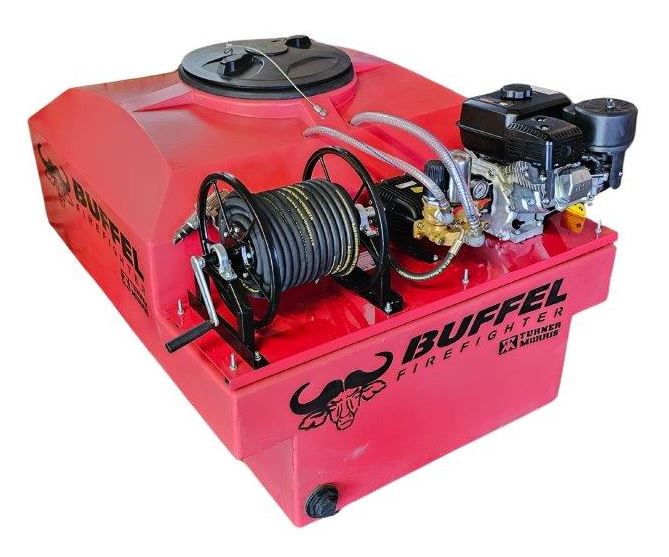 The high pressure unit offers the best fire fighting time of up to 45 minutes. The spraying distance is approximately 6 meters. These machines don't kill the fire with water by displacing the oxygen that results in the fire to burn out at the point of spray. The fine mist spray prevents the fire from restarting after it has been put out. This machine is versatile on a farm and often doubles up when adding a high pressure washer. It is even commonly used to dip cattle with as it is possible to adjust the flow and pressure on the pump. Tank Capacity 650L Baffle Shaped Bottom. Pump Rate: ZW3 Pump @ 22L/PM. Engine: Turner Morris Petrol Engine. 1x Hose Reel: Heavy Duty Steel. Weight : 115 kg. Dimensions : 130x128x90