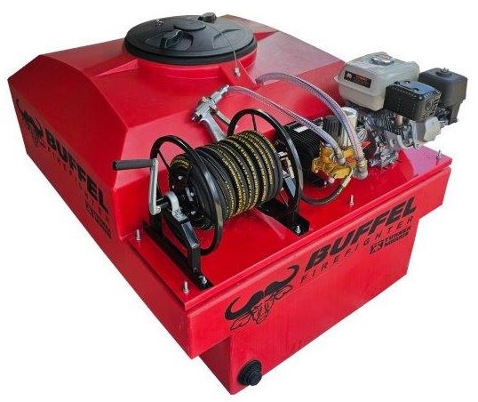 The high pressure unit offers the best fire fighting time of up to 45 minutes. The spraying distance is approximately 6 meters. These machines don't kill the fire with water by displacing the oxygen that results in the fire to burn out at the point of spray. The fine mist spray prevents the fire from restarting after it has been put out. This machine is versatile on a farm and often doubles up when adding a high pressure washer. It is even commonly used to dip cattle with as it is possible to adjust the flow and pressure on the pump. Tank Capacity 650L Baffle Shaped Bottom. Pump Rate: ZW3 Pump @ 22L/PM. Engine: Honda GP160 Petrol Engine. 1x Hose Reel: Heavy Duty Steel. Weight : 115 kg. Dimensions : 130x128x90