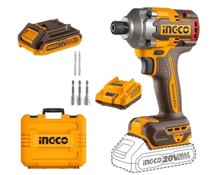 The Ingco Cordless Impact Driver delivers an impressive 285Nm of torque, providing high power for driving screws and fastening tasks. This 2-battery kit ensures extended usage without interruptions, offering reliable performance for both professional and DIY applications. Its compact design and ergonomic grip provide comfort and control, while the cordless functionality allows for mobility and versatility in a variety of projects. Includes: 2 Piece screwdriver bits, 3 Piece nut setters, 2.0Ah battery pack (FBLI20011), 1 Piece charger (FCLI2001)