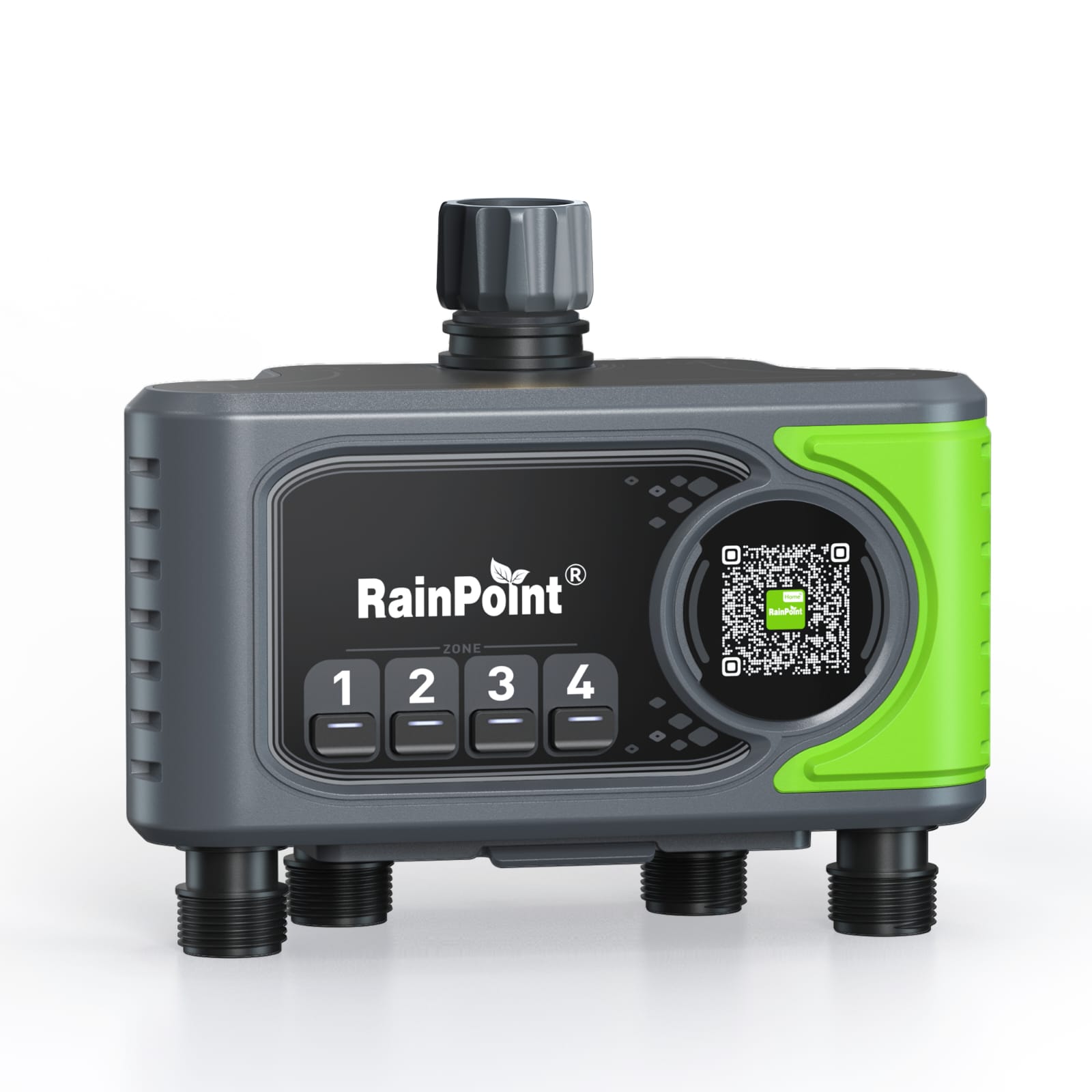 Designed for large gardens and landscapes, this 4-Zone Wi-Fi timer offers total control over four independent watering areas. Set customized plans for each zone via the RainPoint App. Choose from Irrigation, Interval, or Cycle & Soak modes for deep, healthy watering. Smart Plan Recommendations, Seasonal Adjustment, and Rain Delay features automatically adapt to weather and soil conditions. Works with Alexa, Google Assistant, and RainPoint soil sensors. Long-range Wi-Fi and IP65 waterproof protection deliver reliable, professional-grade irrigation for effortless plant care.