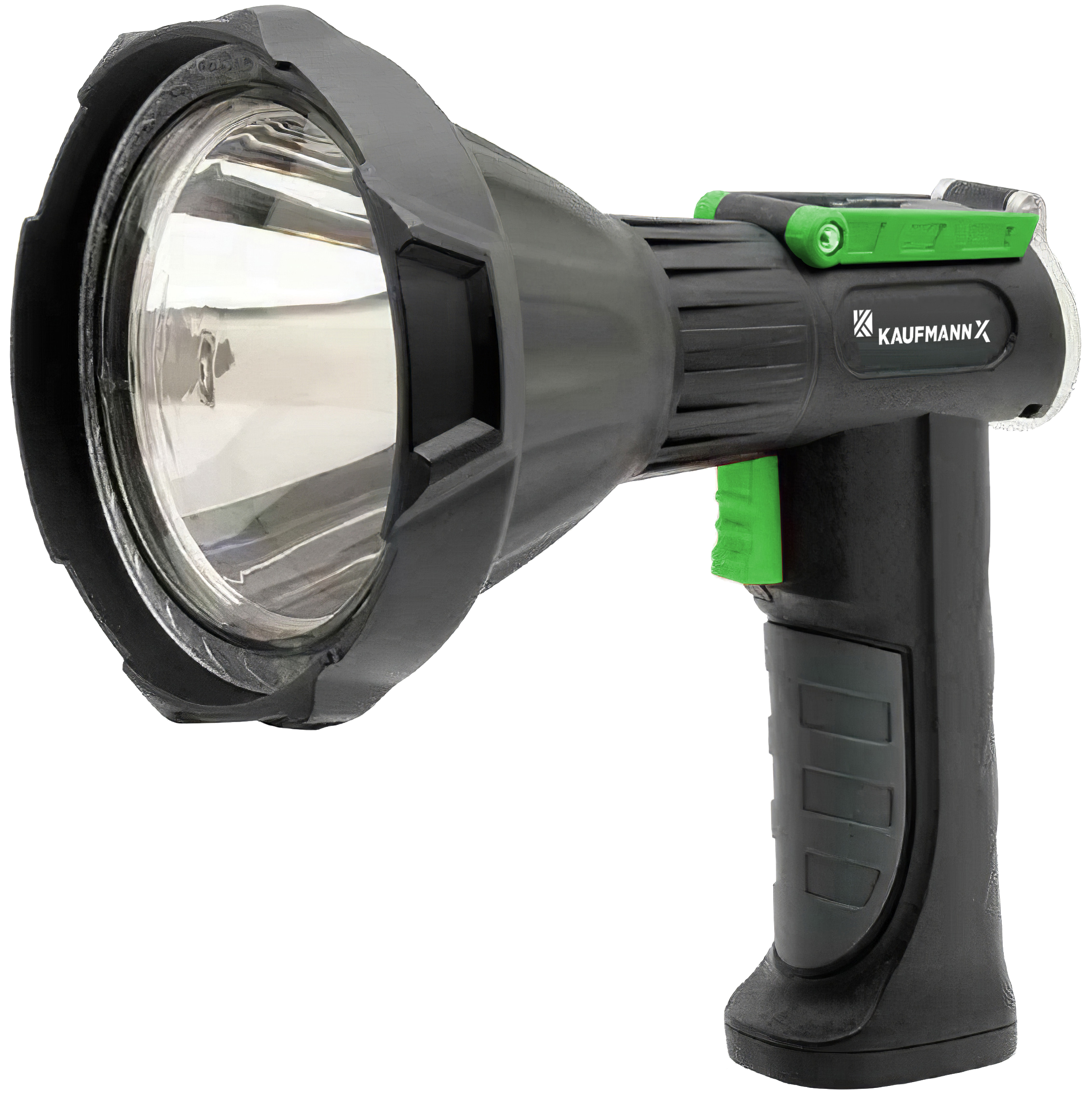 Kaufmann X Spotlight Pro 1800lm 7.4V Rechargeable Designed for high-performance illumination across outdoor and professional settings. With a powerful 1800-lumen output and a beam range of up to 600 meters, it supports activities from emergency response to nighttime work and camping. ** Key Features & Benefits: Ultra-Bright Output: 18W LED delivers 1800 lumens and a 600-meter beam distance. Flexible Charging Options: Recharge via AC USB adapter or DC car charger. Extended Runtime: High mode: 7.5?8 hours. Low mode: 15?16 hours. SOS mode: 43?44 hours. Mountable Design: Adjustable bracket allows handheld use or tripod mounting (M8 nut compatible). All-Weather Durability: IP66-rated for resistance to water and dust. Enhanced Lighting Modes: Includes detachable red and green filter lenses for specialized visibility. **Specifications: Battery: Dual 2600mAh 18650 rechargeable lithium batteries. Charging Time: 3-5 hours.